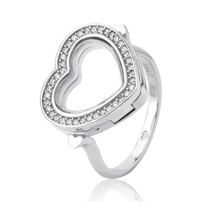 ANEL LOCKET PAN CORAÇÃO - PRATA 925