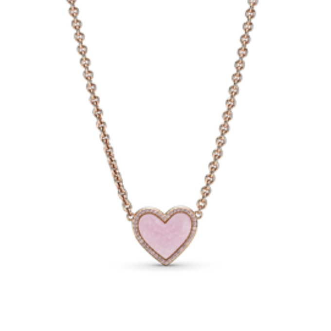 COLAR PINK HEART PAND - PRATA 925