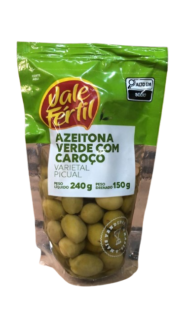 AZEITONA VERDE VALE FERTIL 150G C/CAROÇO SACHE