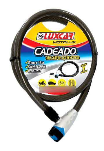 Cadeado Com Cabo De Aço Revestido Luxcar