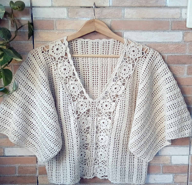 Blusa Manga Crochê