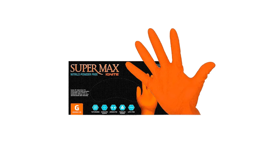 Luva Supermax Ignite Laranja Tam. G cx/ 100