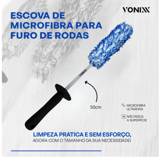 Escova De Microfibra Lavagem Automotiva Furo Rodas Grande