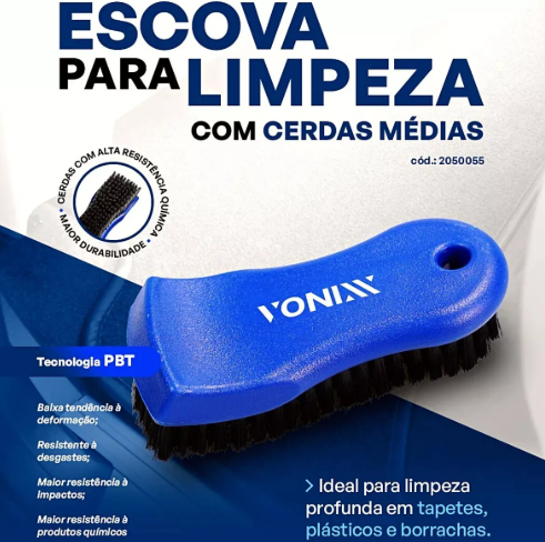 Escova Multiuso Para Limpeza Automotiva Cerdas Médias Vonixx