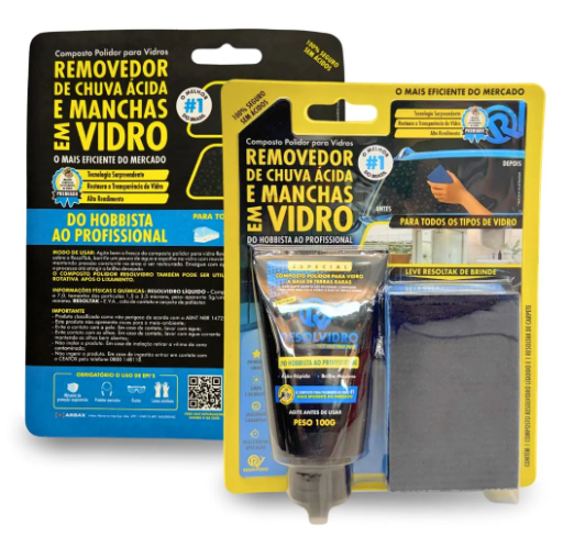 Kit Descontaminação - Composto Polidor para Vidros Removedor de Chuva Ácida e Manchas em Vidros + Resoltak de Carpete - Resolvidro