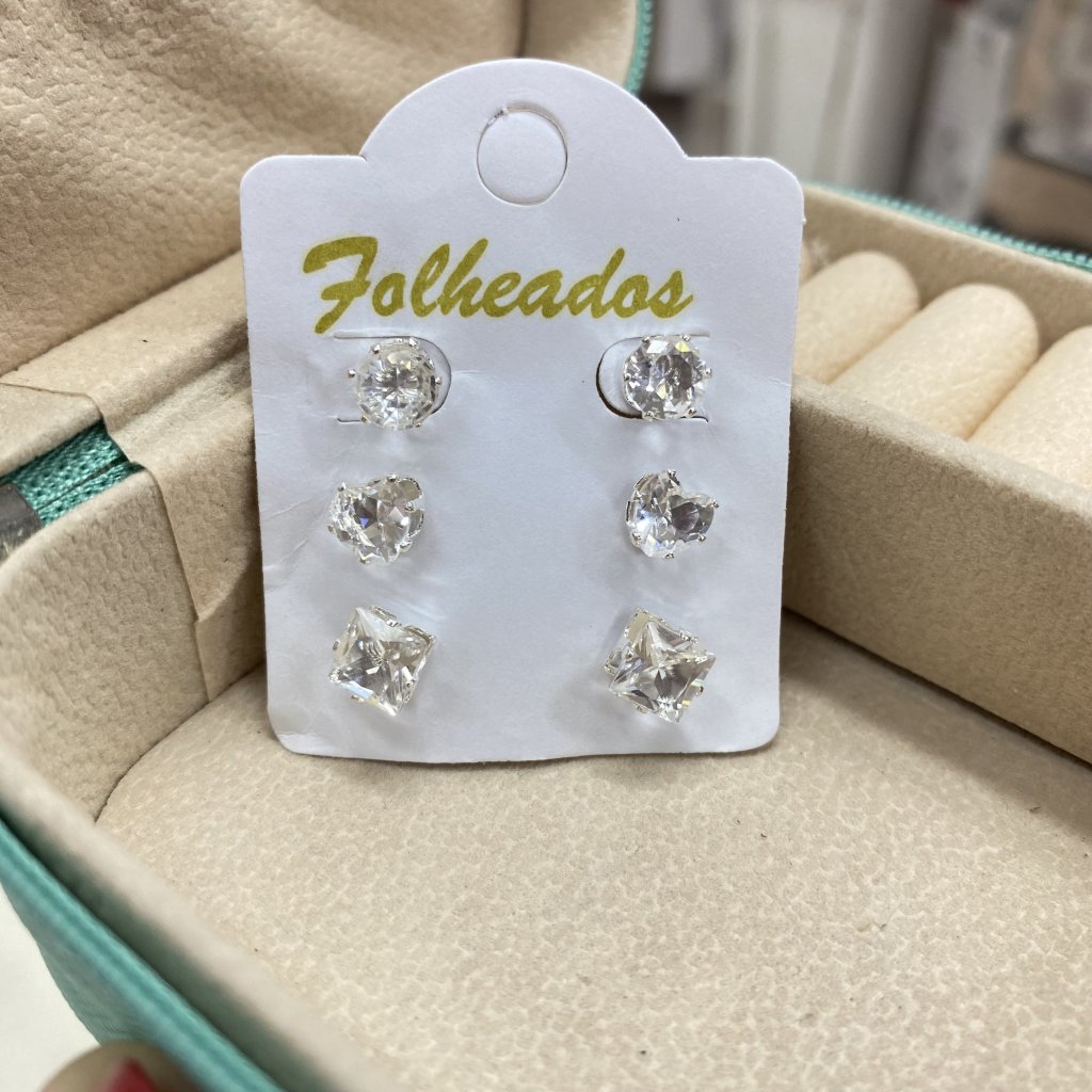Trio de brincos folheado prata ✨