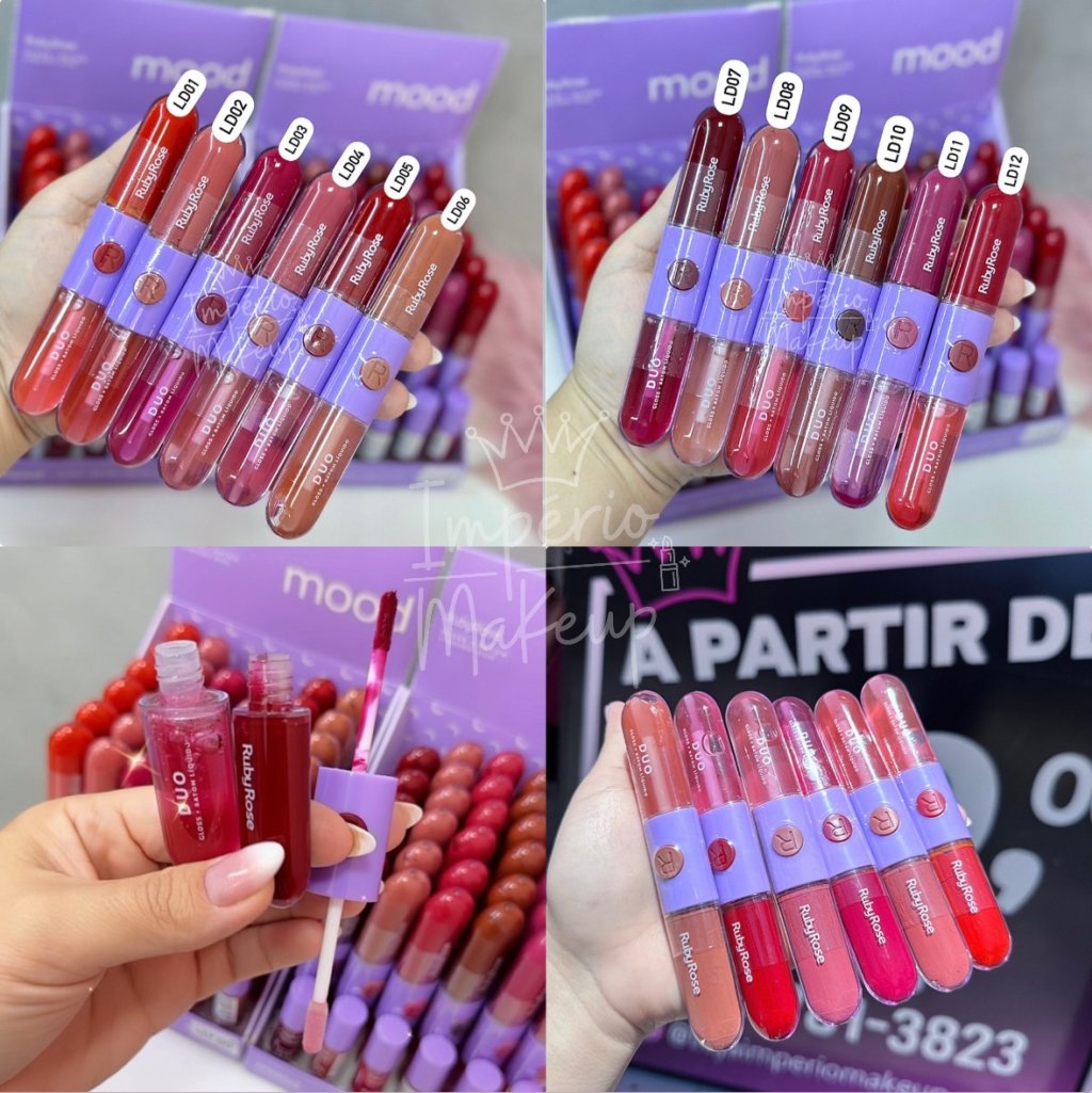 Batom líquido DUO Gloss 2em1 - Linha Mood Ruby Rose  - BAT0018