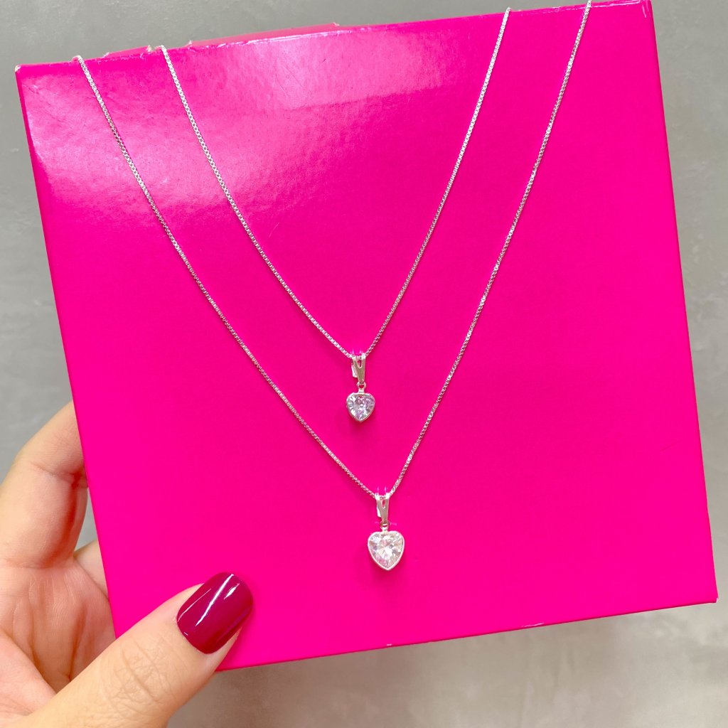 Colar duo prata folheado ponto de luz coração ✨