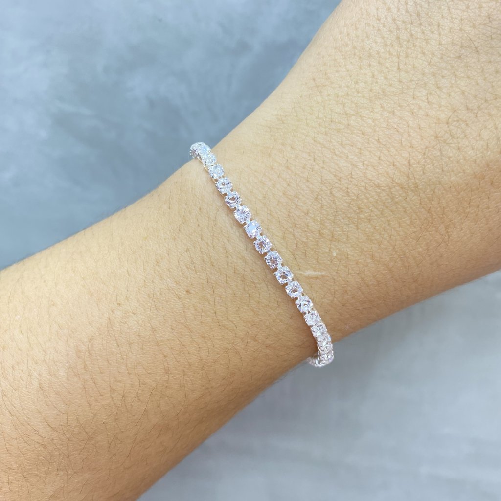 Pulseira prata folheada ponto de luz cravejado ✨
