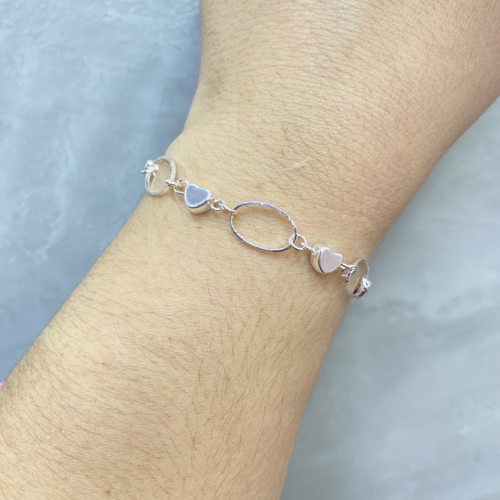Pulseira prata folheado argolas e mini coração ✨