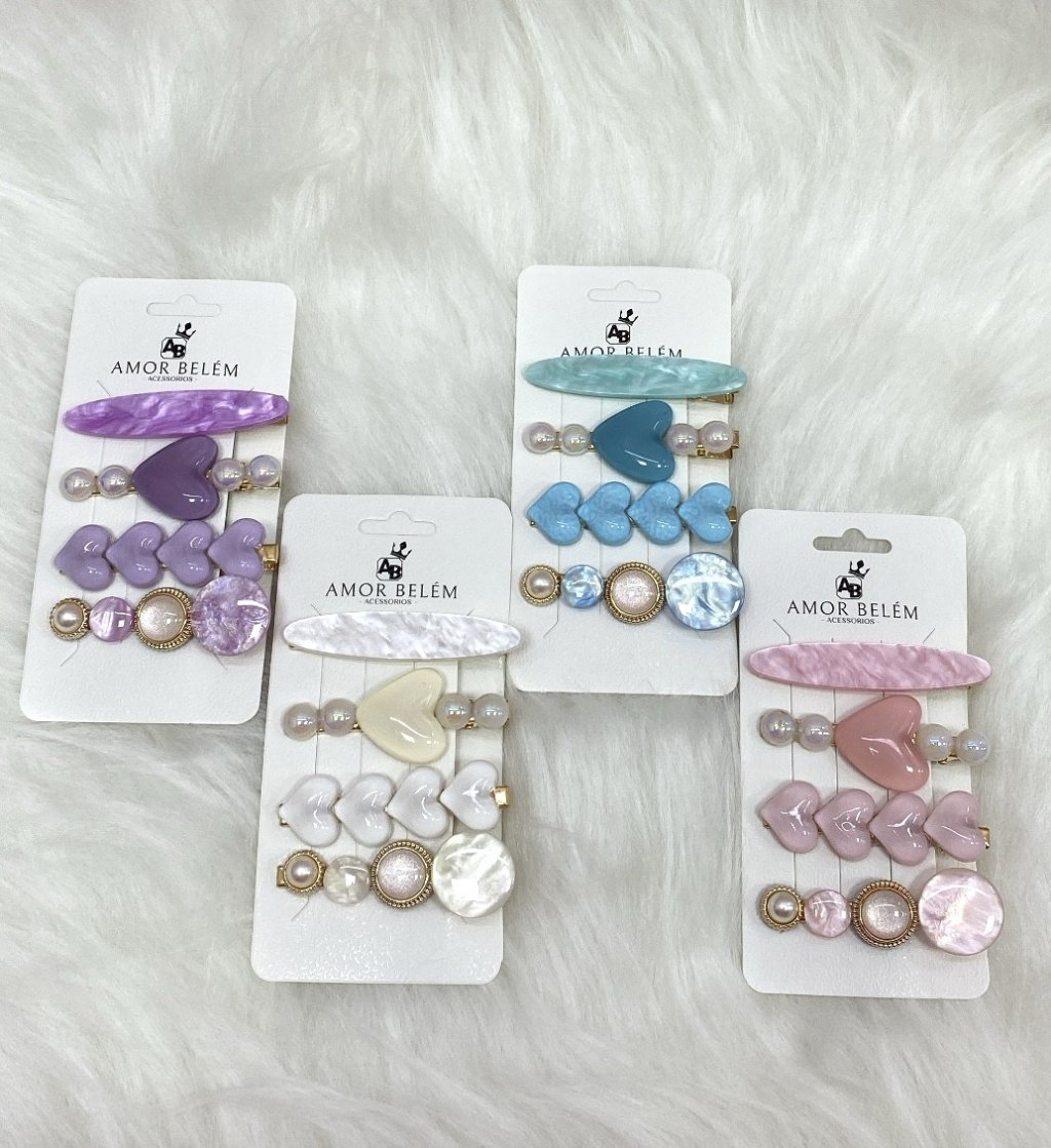 Kit de presilha decorada (botão madrepérola) - Amor Belém 