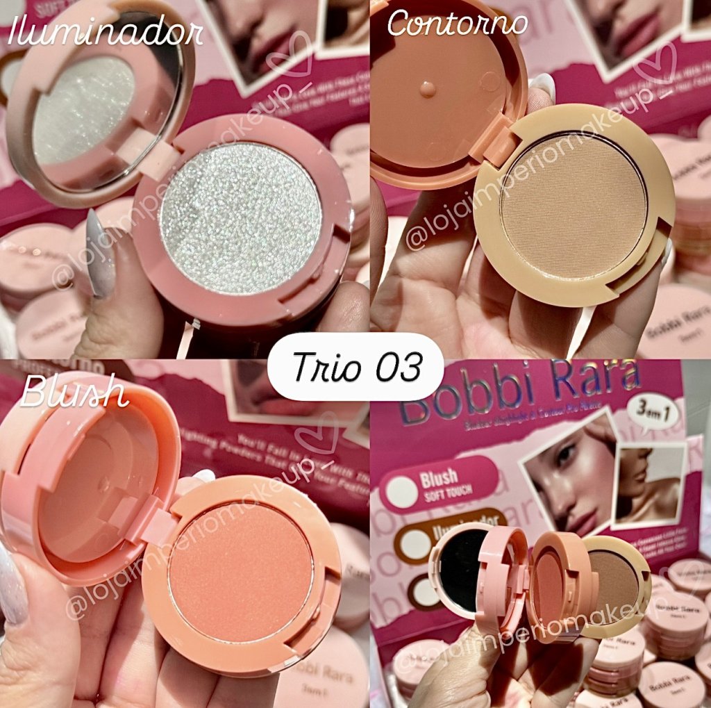 TRIO Blush, Iluminador e Contorno - Bobbi Rara (Cor 03) Lançamento BLU0036