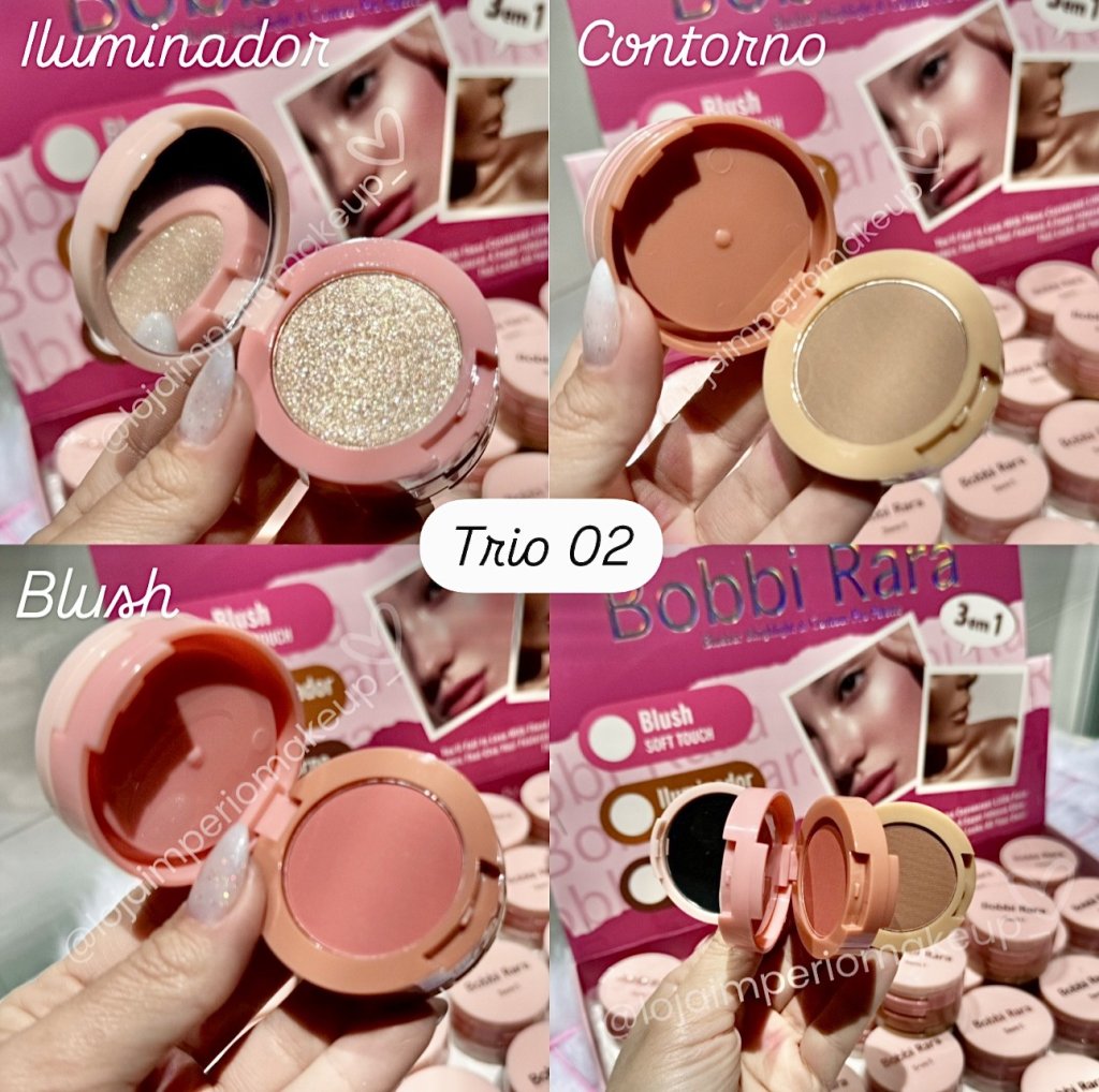 TRIO Blush, Iluminador e Contorno - Bobbi Rara (Cor 02) Lançamento BLU0036