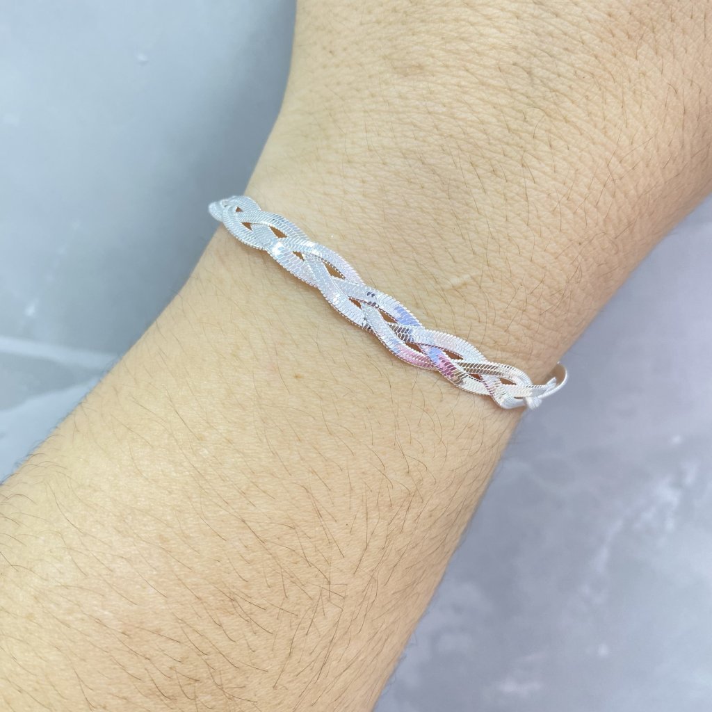 Pulseira prata folheada 3 fio cobra trançado ✨