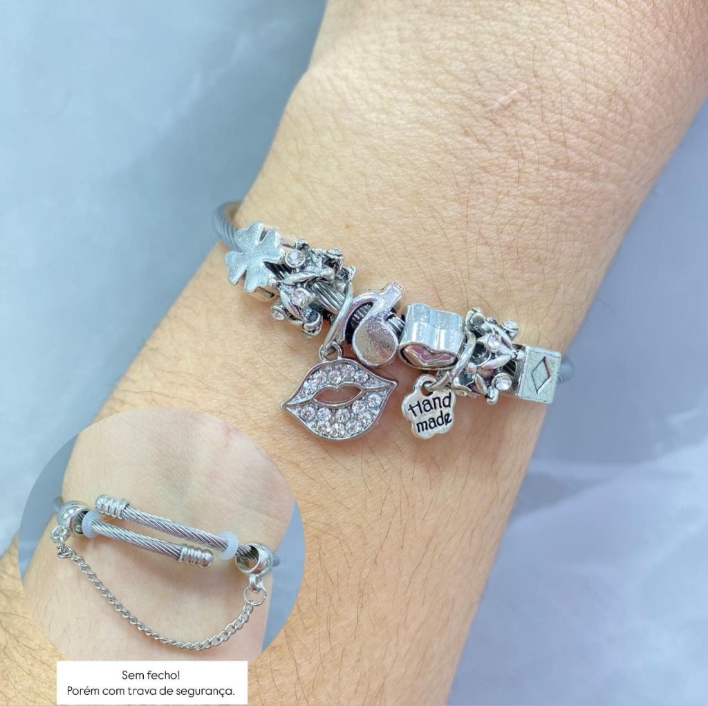 Pulseira Pandora prata folheada boquinha cravejada (sem fecho) ✨