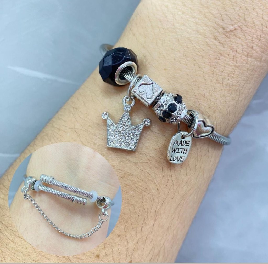 Pulseira Pandora prata folheada coroa cravejada (sem fecho) ✨