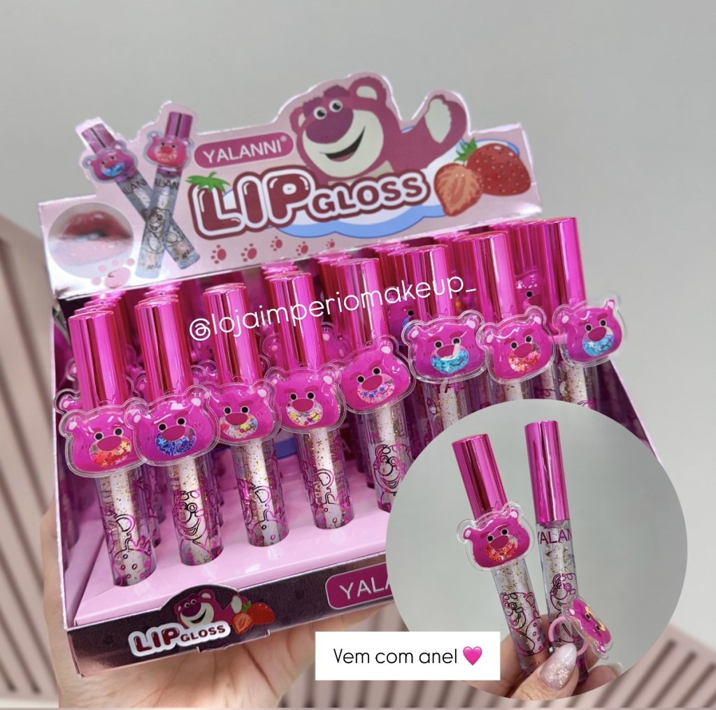 Lip Gloss 🐻 Ursinho - Yalanni (Vem com anel) - GLOS0153