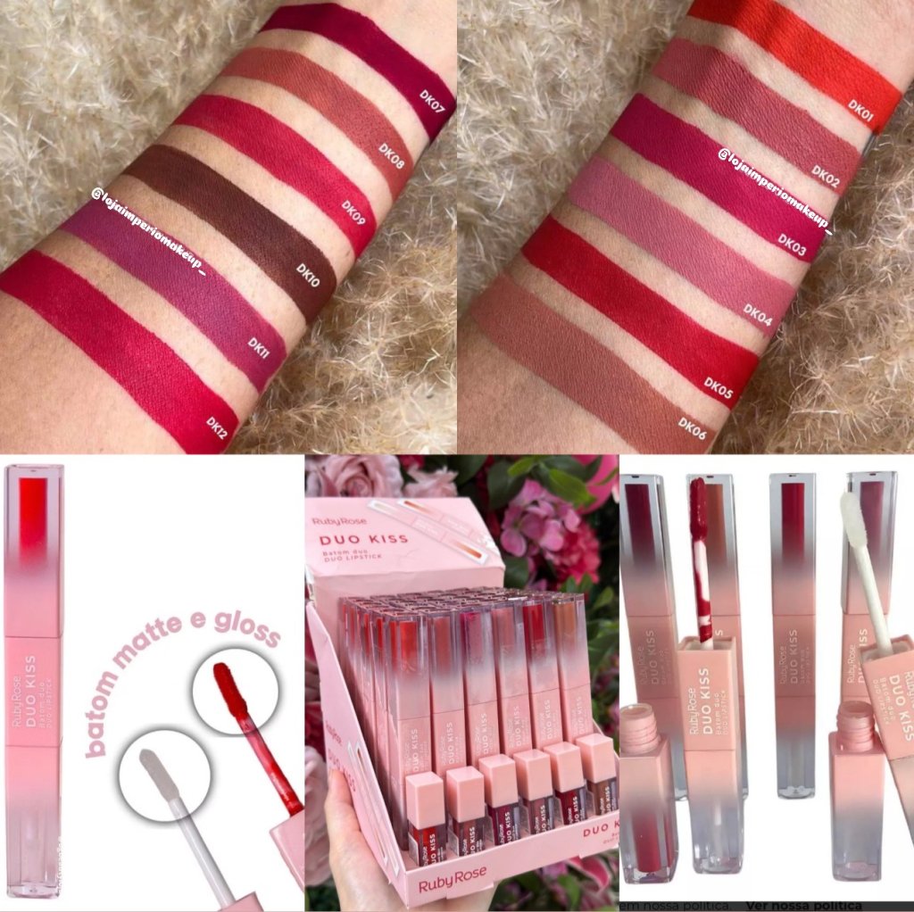 Batom & Gloss Duo Kiss Linha Rosa - Ruby Rose Lançamento BAT0084