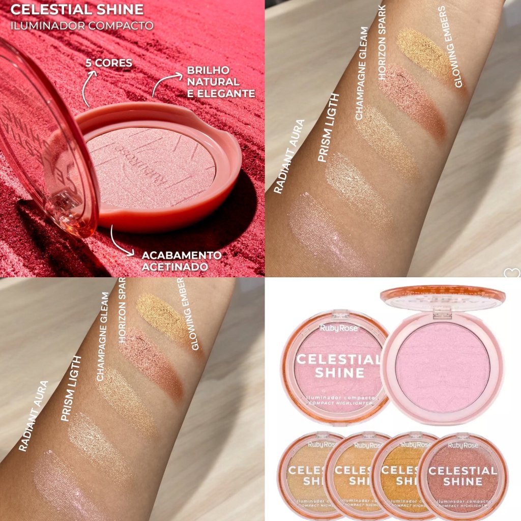Iluminador Compacto Celestial Shine Linha Rosa Ruby Rose Lançamento  ILU0055