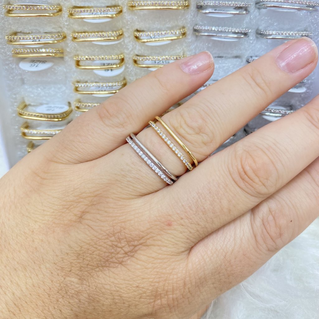 Anel duo quadrado liso e cravejado ✨ - ANE0002