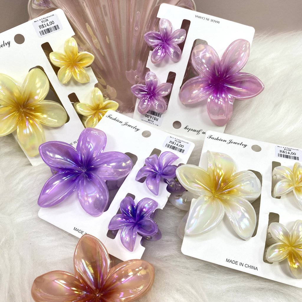 Kit c/ 3 presilhas flor colorida holográfica 🌸