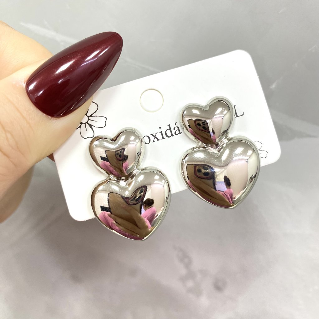 Brinco em aço inox modelo duo coração ❤️ 
