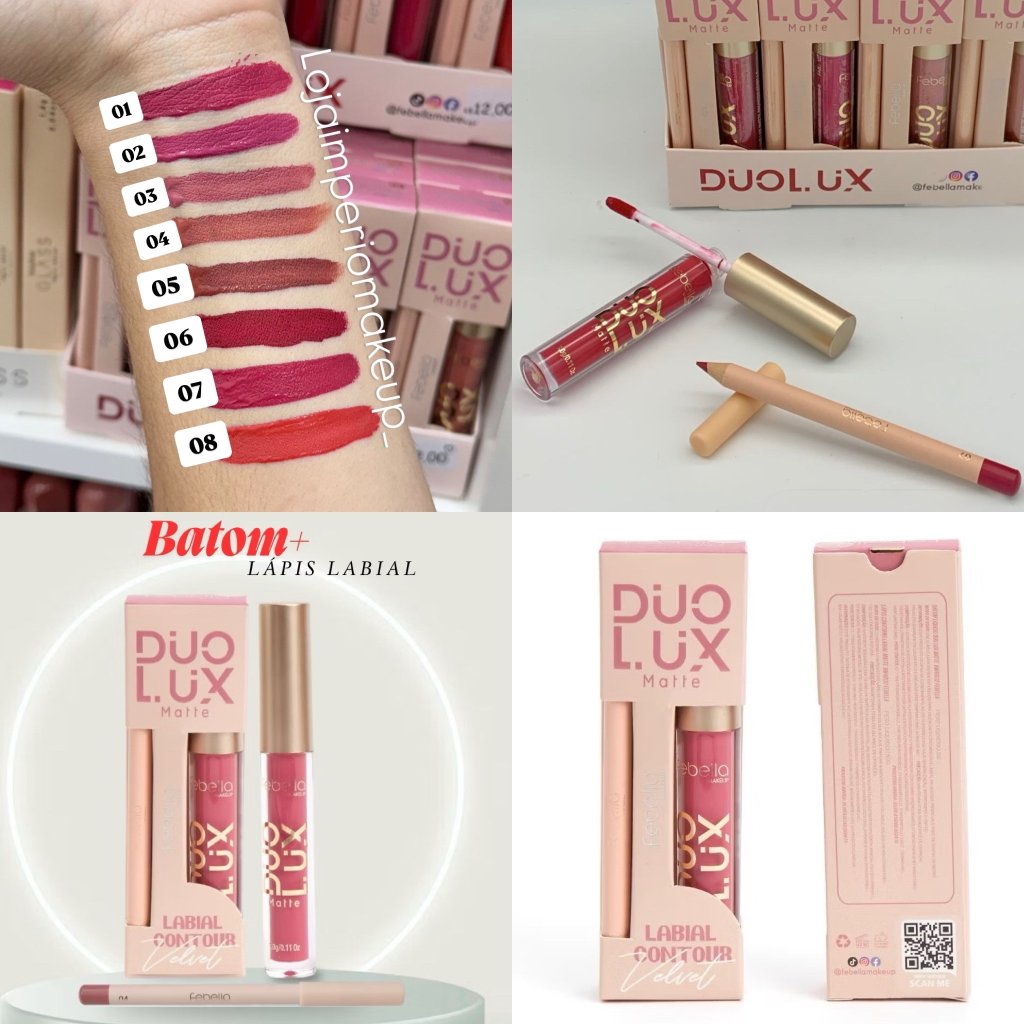 Kit Labial Duo Lux Batom líquido & Lapis - Febella BAT0091