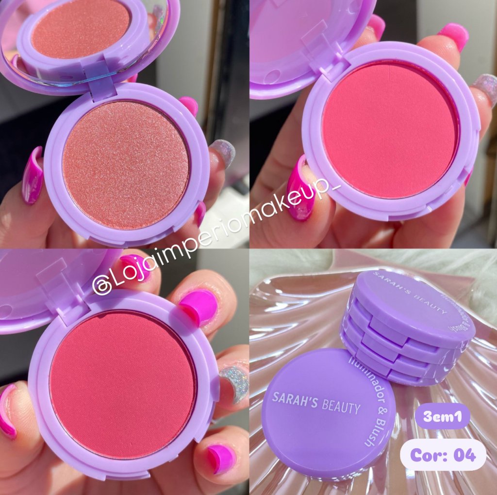 Trio 3em1 Blush Matte e Blush Iluminado - Sarahs Beauty (Cor 04) BLU0057