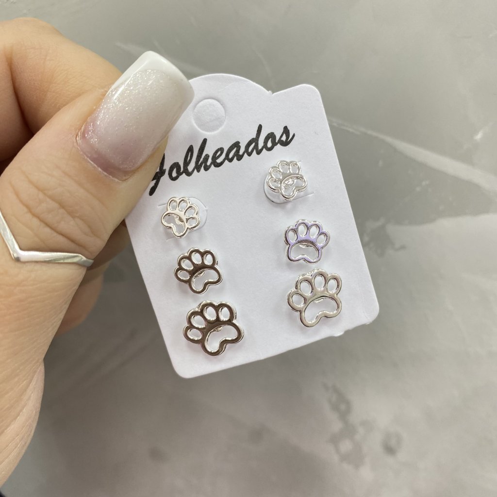Trio de brincos prata folheado Patinhas 🐶