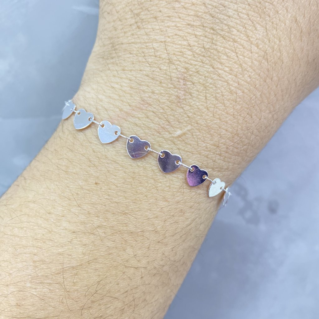 Pulseira prata folheada elos de coração ❤️ 