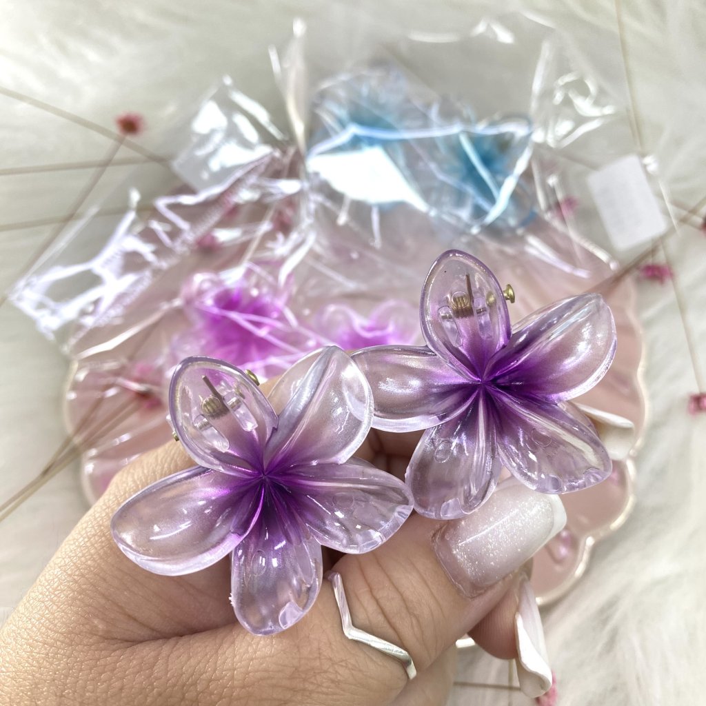 Kit com 2 presilha pequena modelo flor transparente com cor ✨