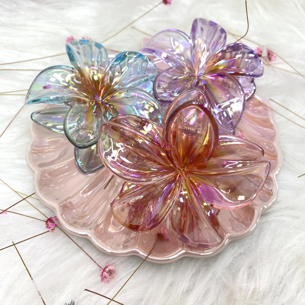 Presilha flor (G) cores transparente e holográfica (meio pintado) 🌸