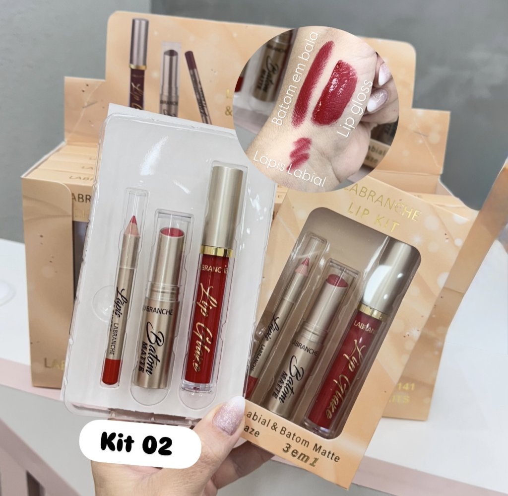 (PREMIUM) Lip Kit 3em1 Batom Matte, Lápis Labial e Lip Gloss - Labranche (KIT 02) BAT0101