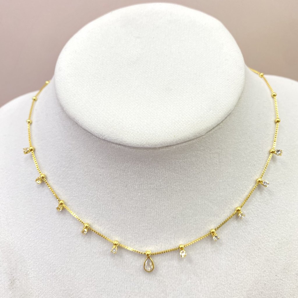 Gargantilha dourado folheado mini ponto de luz e gota ✨