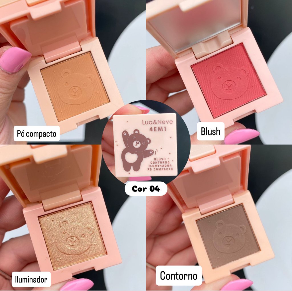 Blush, Iluminador, Contorno e Pó Compacto 4 em 1 - Lua e Neve (Cor 04) BLU0087