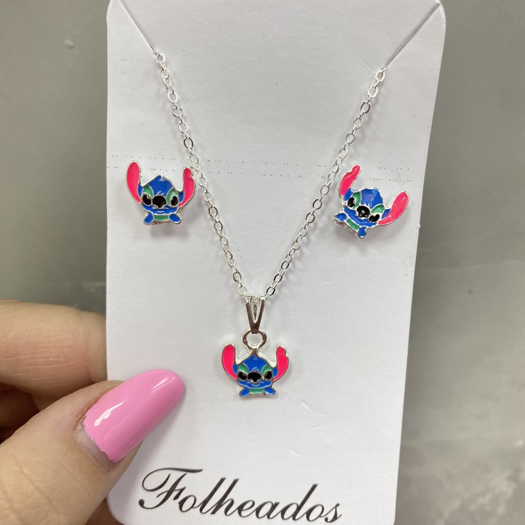 Conjunto de colar e brinco prata folheado 