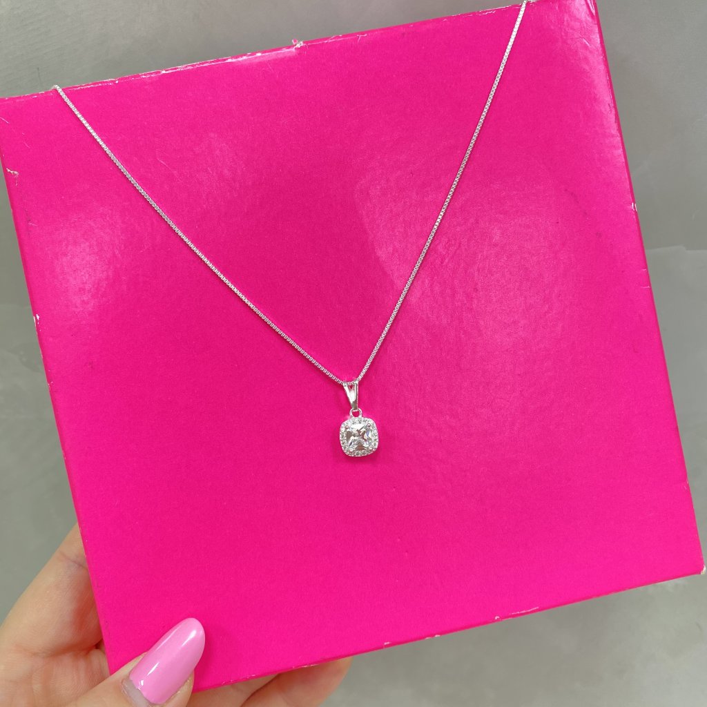 Colar prata folheado fio veneziana e luz quadrada e cravejada ✨