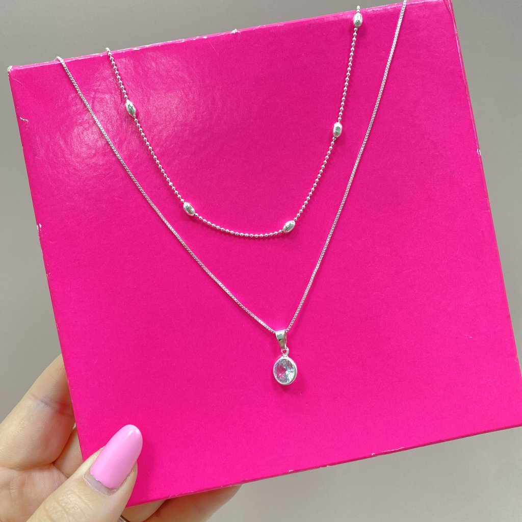 Colar duo prata folheado fio bolinha e elos achatados e ponto de luz ✨