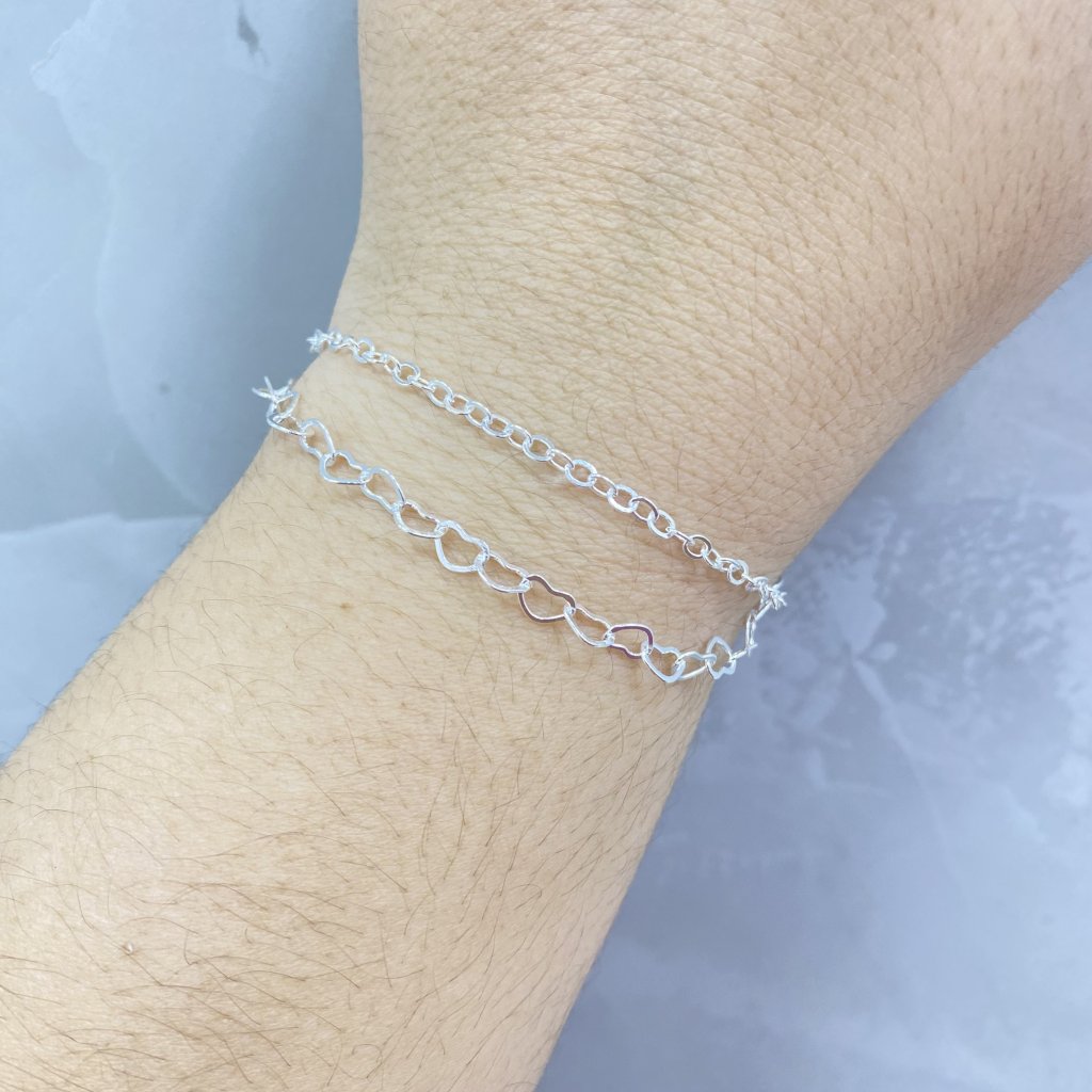 Pulseira duo prata folheado elos coração e mini elos ✨