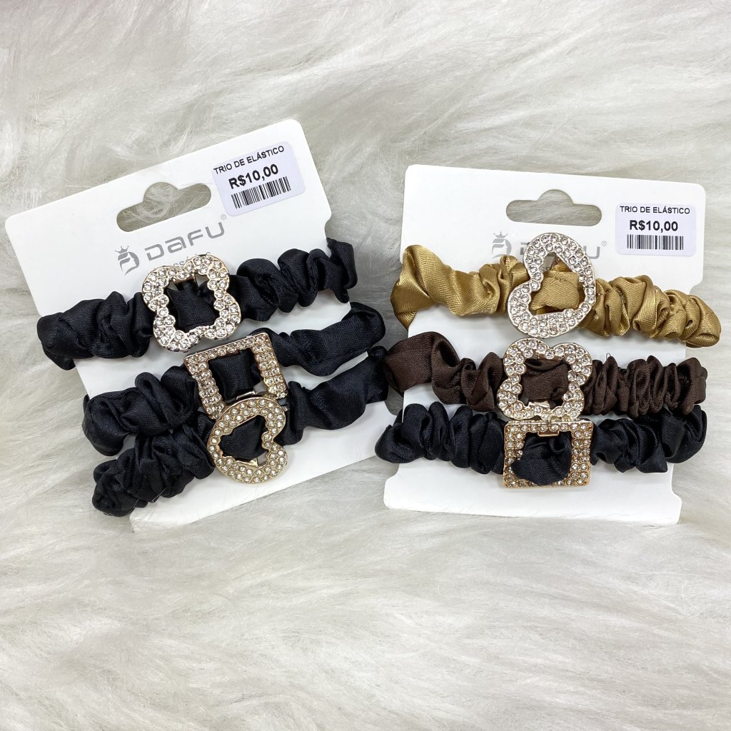 Trio elástico em tecido e fivela brilhante ✨ 