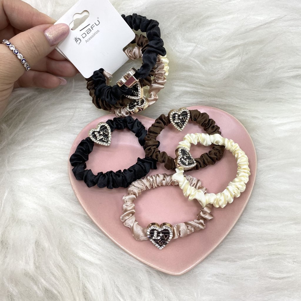 Kit 4 elástico em tecido fivela em coração ❤️ 