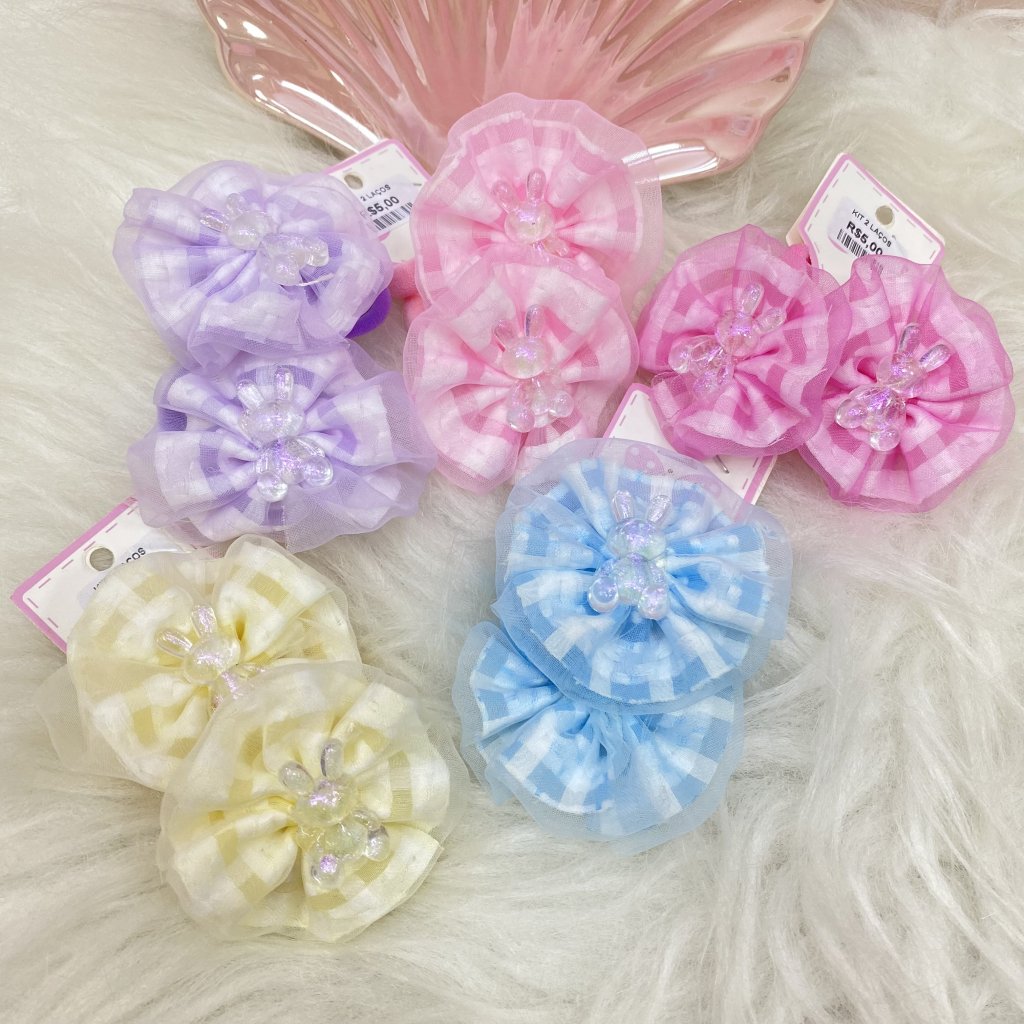 Lacinho de cabelo 2pçs coelhinho holográfico ✨