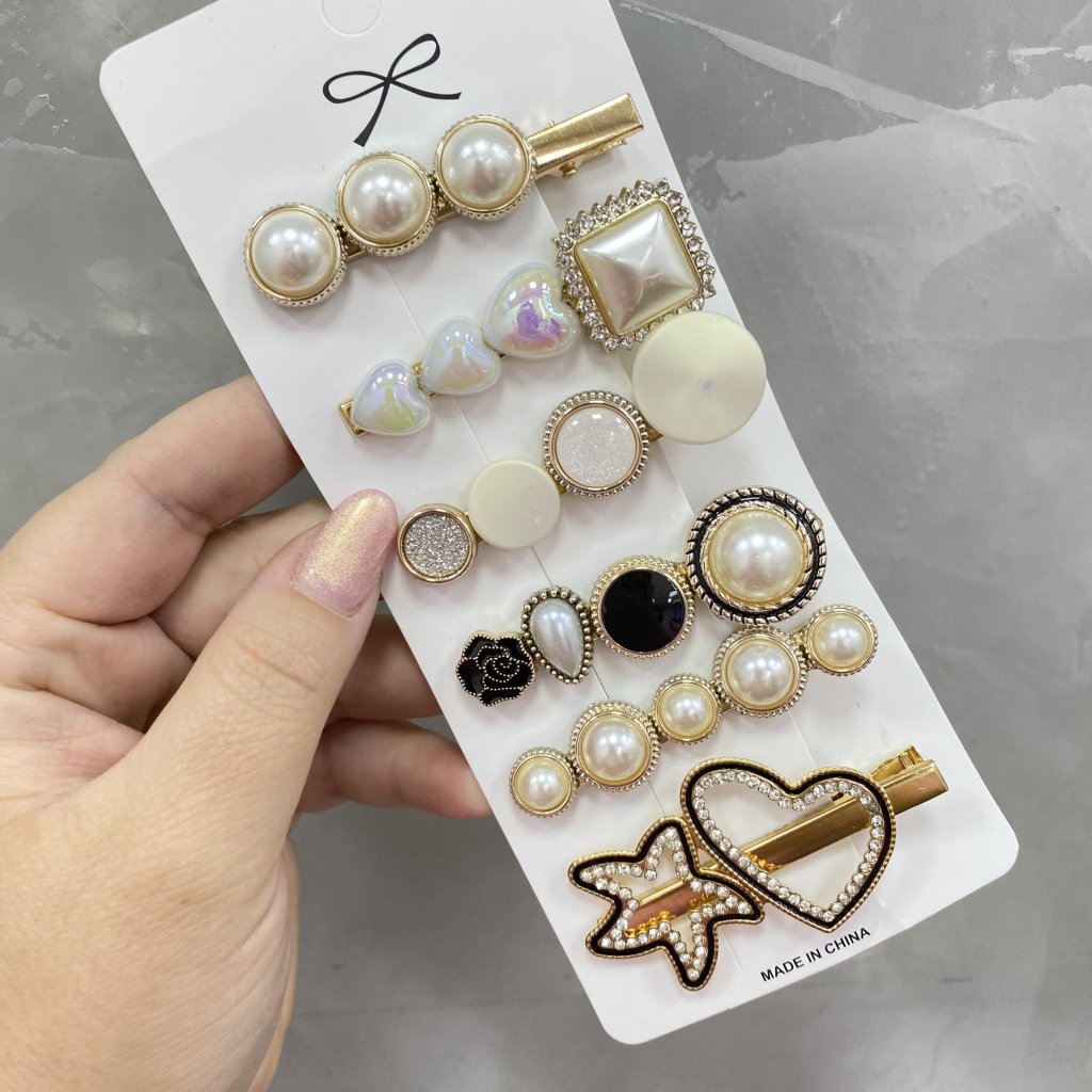 Kit 6 presilha decorada em metal dourado Pérolas ✨