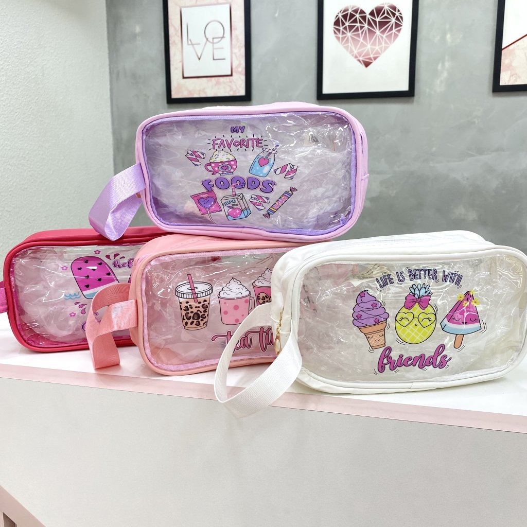 Necessaire Média Transparente Com Desenho De Guloseimas Fofas NEC0019