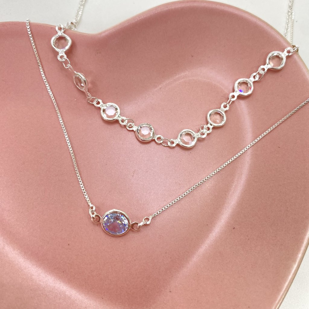 Colar duo prata folheado fio ponto de luz e fio fino e ponto de luz ✨