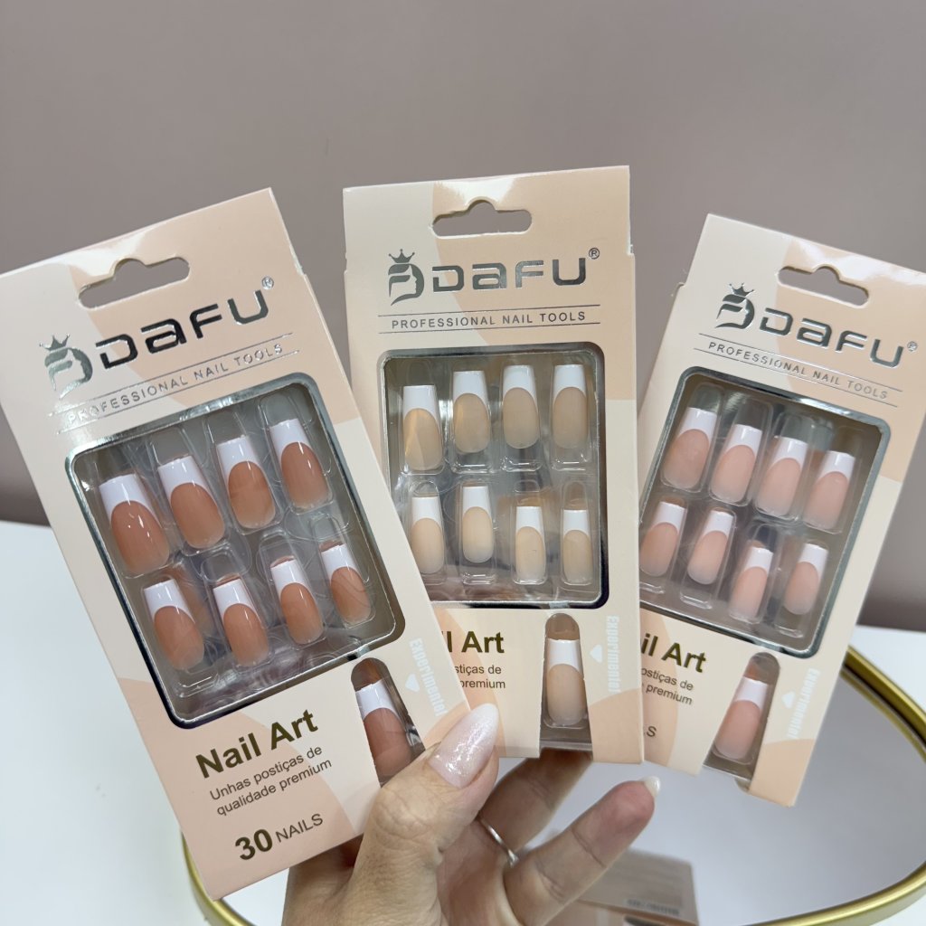 Kit Unha Postiças Francesinha Quadrada Longa 30 Pçs Nail Art  UNDF1407-3 - Dafu UP0147