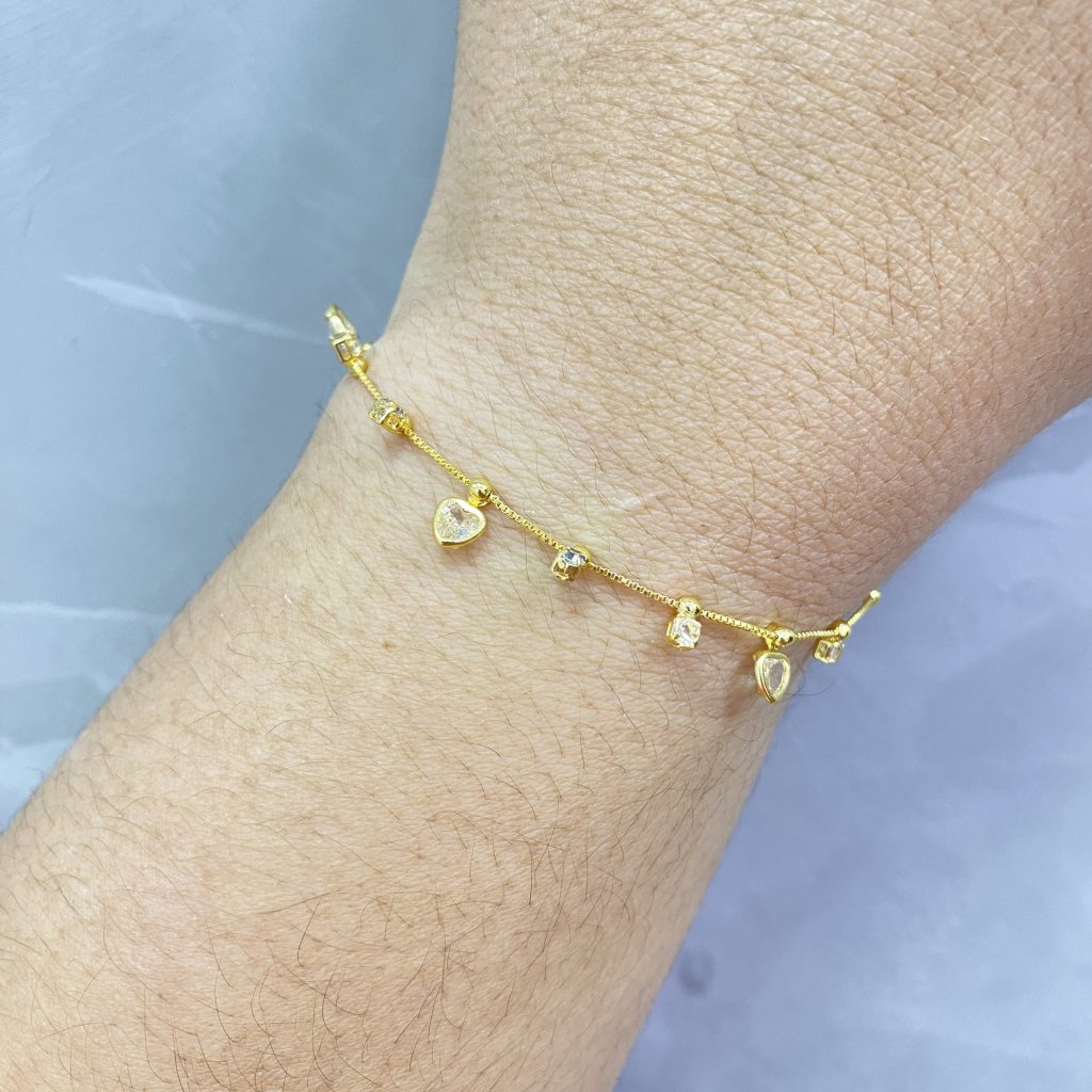 Pulseira dourado folheado mini ponto de luz e coração ✨