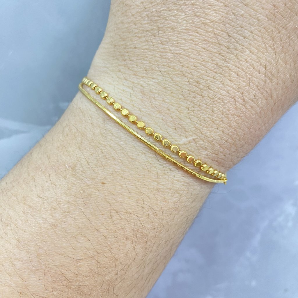 Pulseira dourado folheado fio bolinha e fio fino ✨
