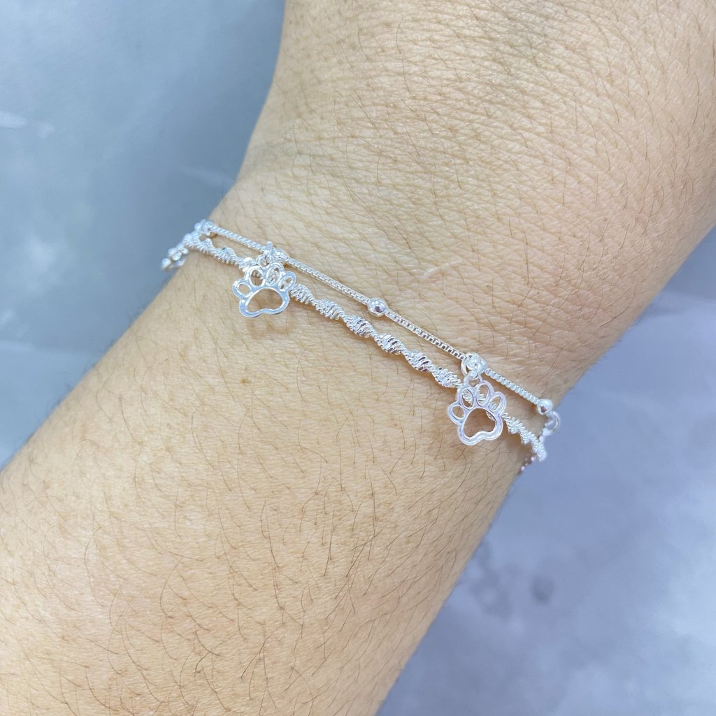 Pulseira duo prata folheado fio com bolinha e fio corda com patinhas ✨