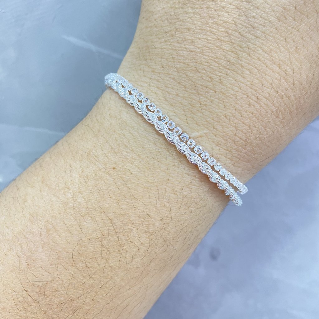 Pulseira duo prata folheado fio corda e fio cravejado ✨